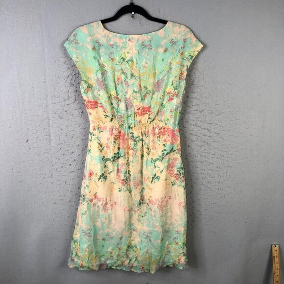 Sundance Dress Womens 4 Multicolor Silk Floral Cap Sleeve Lined Pastel Midi - Picture 2 of 16
